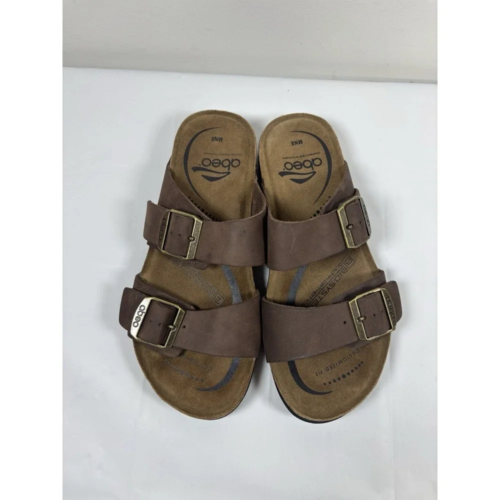 Abeo Sandals Mens N 8 Double Strap Brown Leather Comfort Slide‎ Arch Support